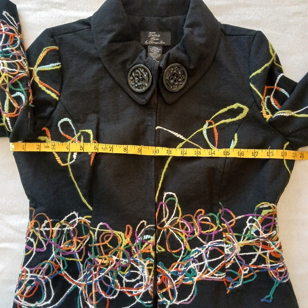 Trendz By Theresa Renz Wool Blend Blazer Petite Large 3/4 Sleeve Black Artsy - Picture 10 of 10